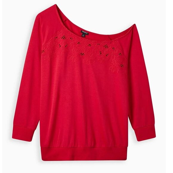 TORRID 2 Plus Size Off Shoulder Lt Weight French Terry Embroidered Sweatshirt - Picture 4 of 14